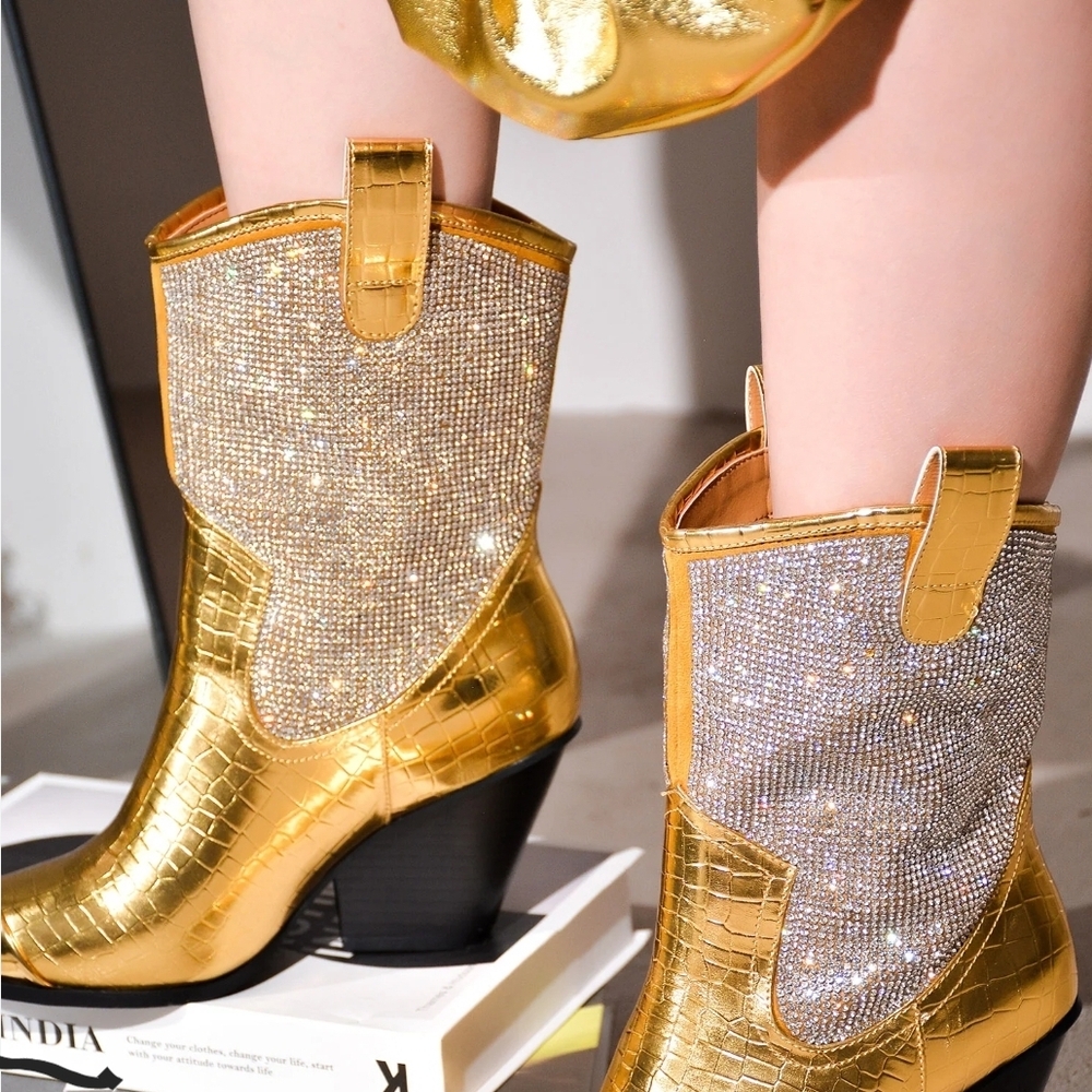 Gold Rhinestone Western Boots